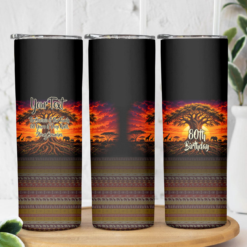 Personalized 80th Birthday Baobab Tree Skinny Tumbler African Sunset Savanna Silhouette Tribal Heritage Art