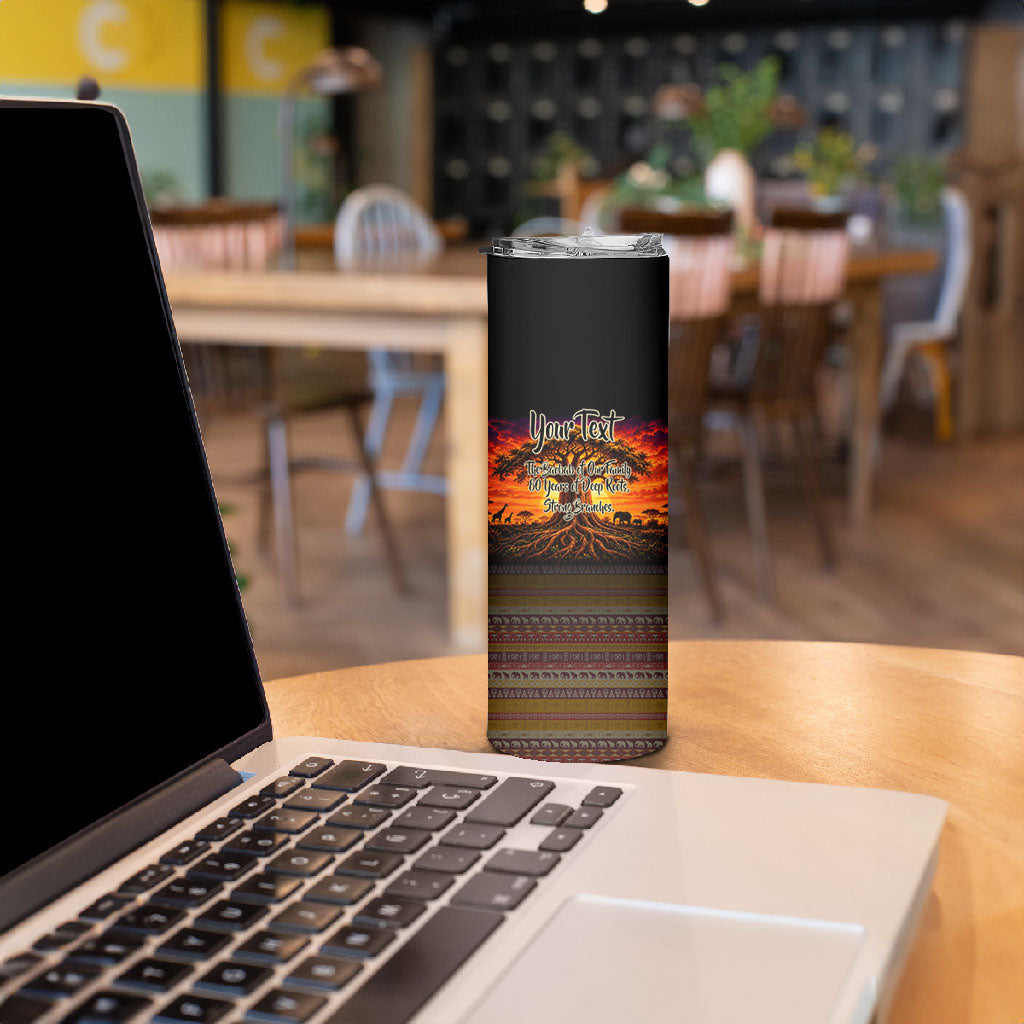 Personalized 80th Birthday Baobab Tree Skinny Tumbler African Sunset Savanna Silhouette Tribal Heritage Art