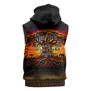 Personalized 80th Birthday Baobab Tree Sleeveless Zip Hoodie African Sunset Savanna Silhouette Tribal Heritage Art