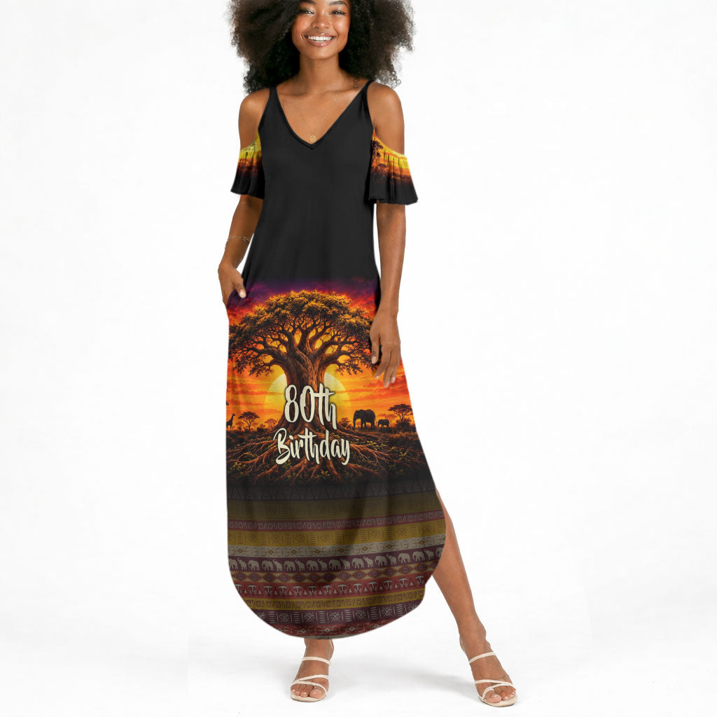 Personalized 80th Birthday Baobab Tree Summer Maxi Dress African Sunset Savanna Silhouette Tribal Heritage Art