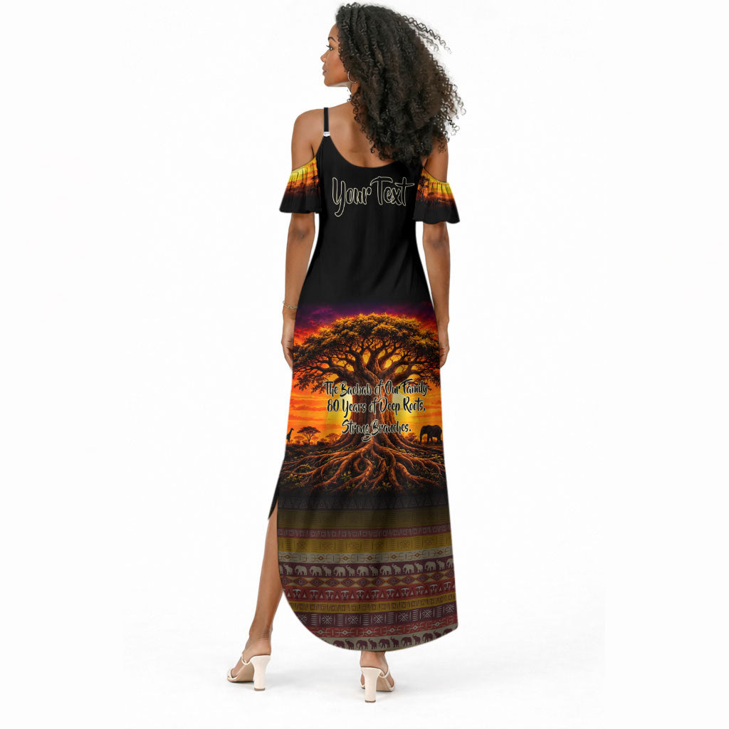 Personalized 80th Birthday Baobab Tree Summer Maxi Dress African Sunset Savanna Silhouette Tribal Heritage Art