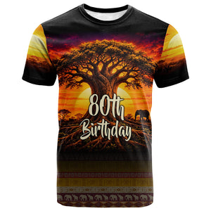Personalized 80th Birthday Baobab Tree T shirt African Sunset Savanna Silhouette Tribal Heritage Art