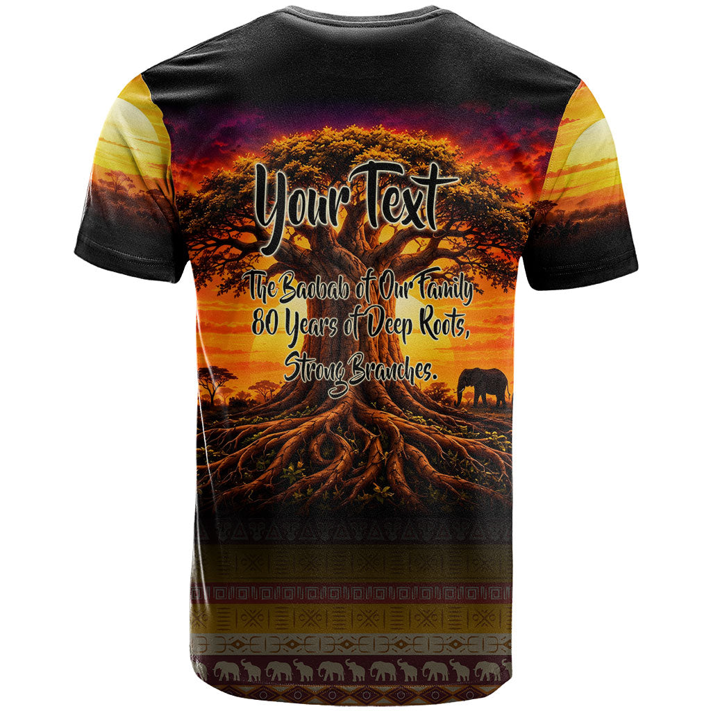 Personalized 80th Birthday Baobab Tree T shirt African Sunset Savanna Silhouette Tribal Heritage Art