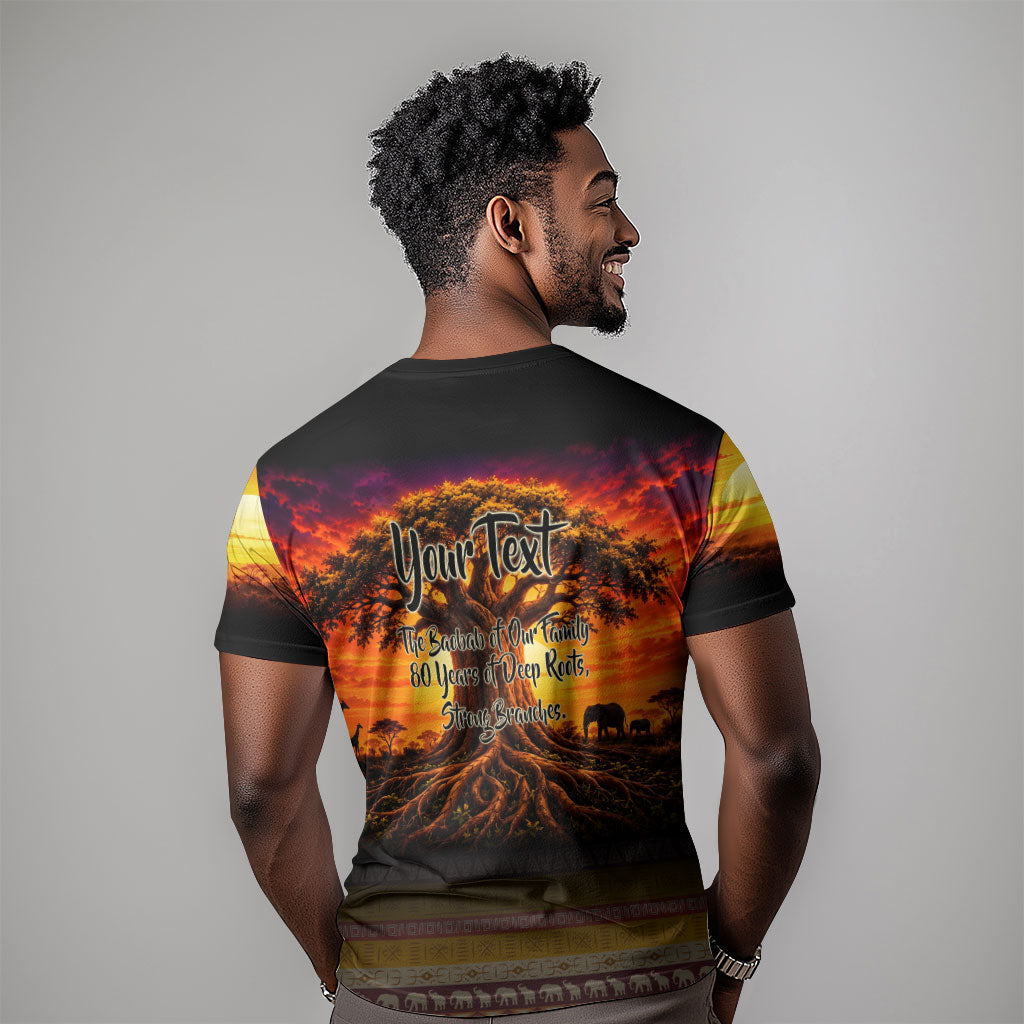 Personalized 80th Birthday Baobab Tree T shirt African Sunset Savanna Silhouette Tribal Heritage Art