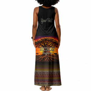 Personalized 80th Birthday Baobab Tree Tank Maxi Dress African Sunset Savanna Silhouette Tribal Heritage Art