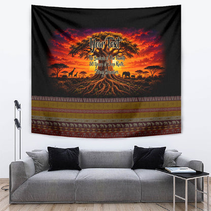 Personalized 80th Birthday Baobab Tree Tapestry African Sunset Savanna Silhouette Tribal Heritage Art