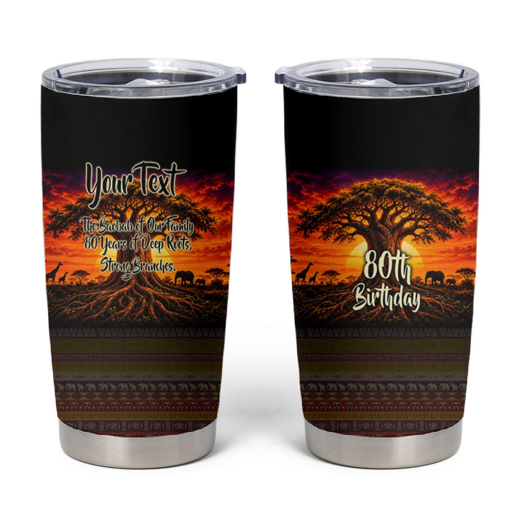 Personalized 80th Birthday Baobab Tree Tumbler Cup African Sunset Savanna Silhouette Tribal Heritage Art