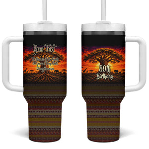 Personalized 80th Birthday Baobab Tree Tumbler With Handle African Sunset Savanna Silhouette Tribal Heritage Art