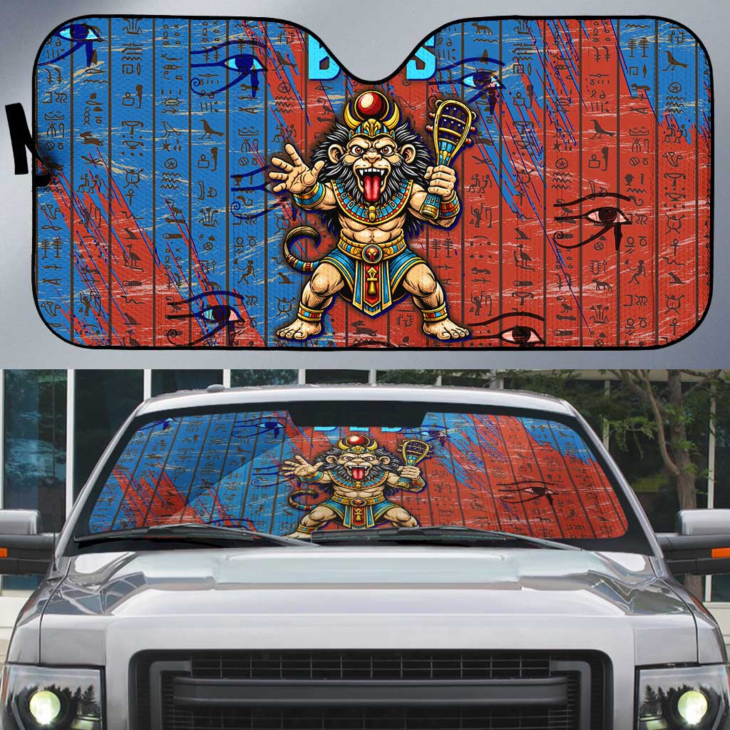 Bes Auto Sun Shade Ancient Egyptian Hieroglyphs and Sacred Symbols Ancient Myth - African Pride