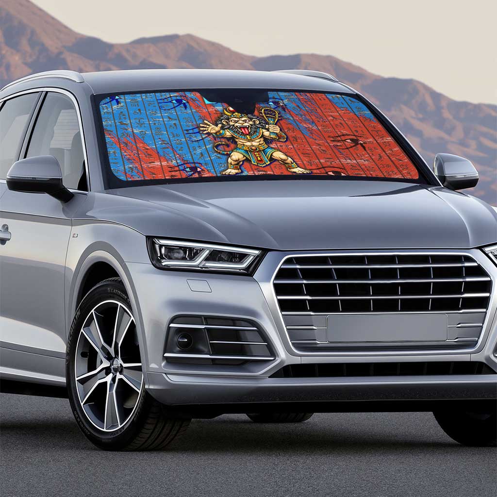 Bes Auto Sun Shade Ancient Egyptian Hieroglyphs and Sacred Symbols Ancient Myth - African Pride