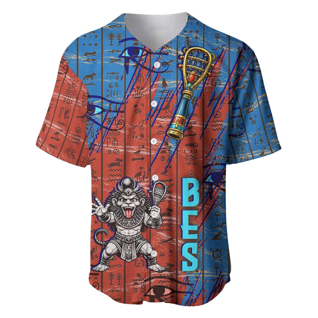 Bes Baseball Jersey Ancient Egyptian Hieroglyphs and Sacred Symbols Ancient Myth - African Pride
