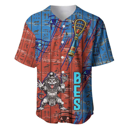 Bes Baseball Jersey Ancient Egyptian Hieroglyphs and Sacred Symbols Ancient Myth - African Pride