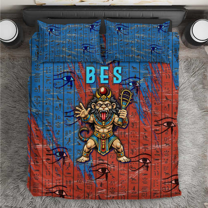 Bes Bedding Set Ancient Egyptian Hieroglyphs and Sacred Symbols Ancient Myth - African Pride