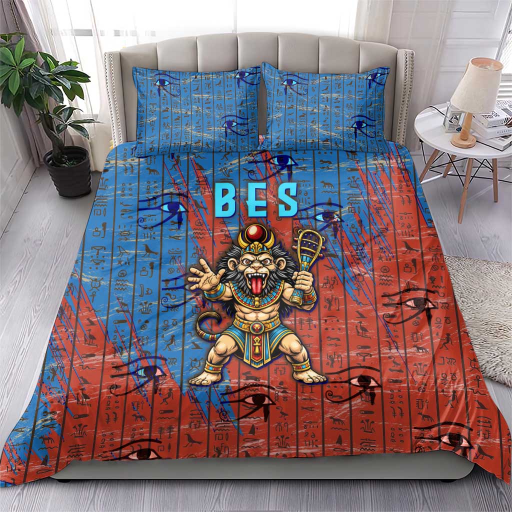 Bes Bedding Set Ancient Egyptian Hieroglyphs and Sacred Symbols Ancient Myth - African Pride
