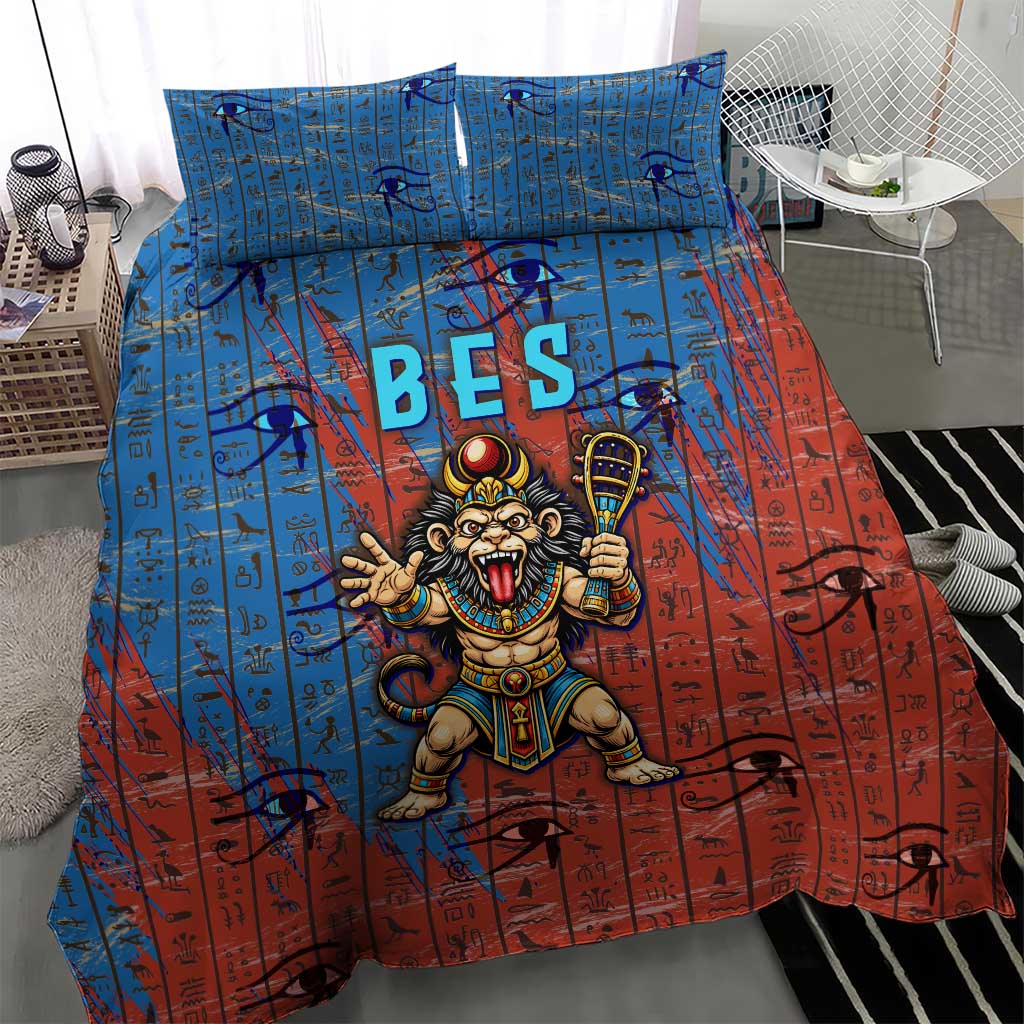 Bes Bedding Set Ancient Egyptian Hieroglyphs and Sacred Symbols Ancient Myth - African Pride