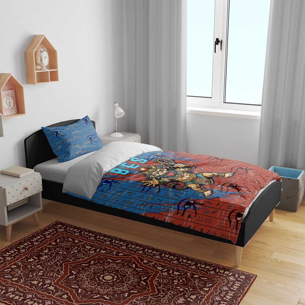 Bes Bedding Set Ancient Egyptian Hieroglyphs and Sacred Symbols Ancient Myth - African Pride