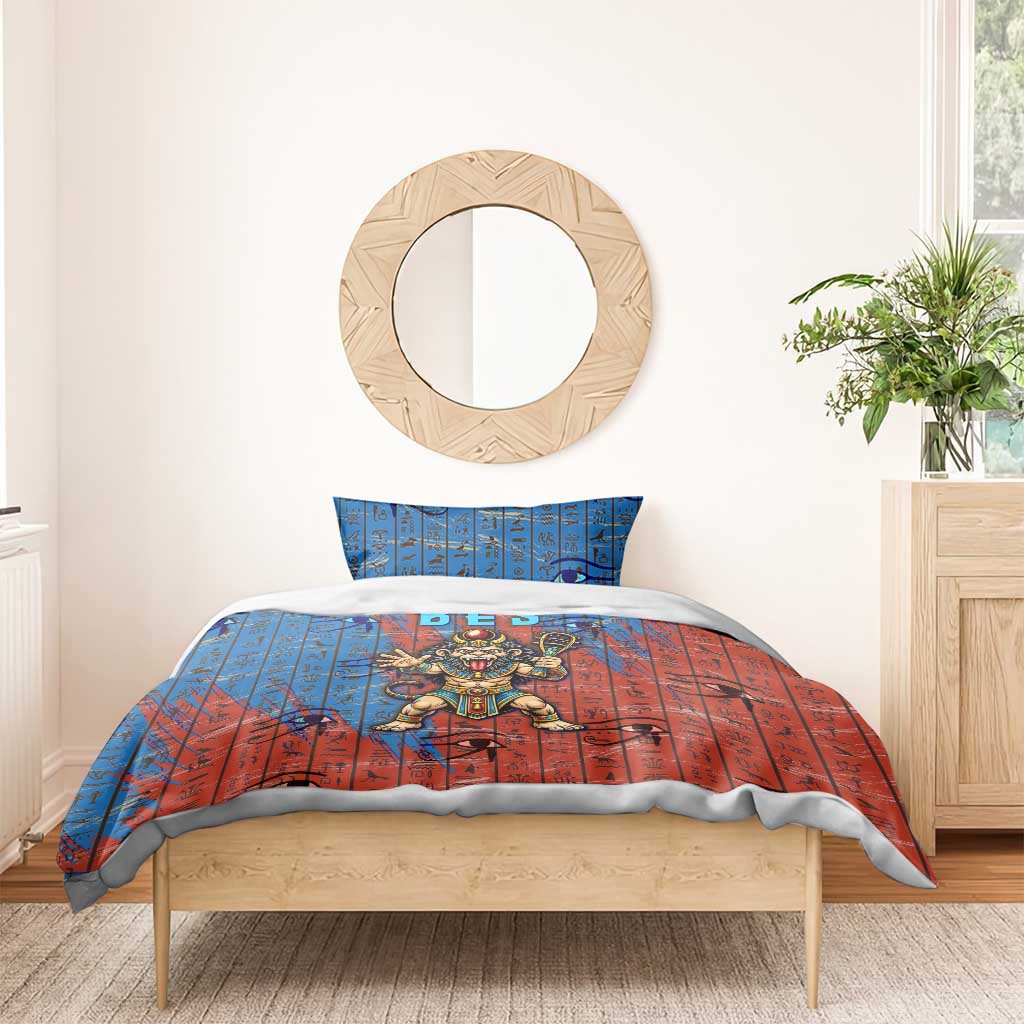 Bes Bedding Set Ancient Egyptian Hieroglyphs and Sacred Symbols Ancient Myth - African Pride