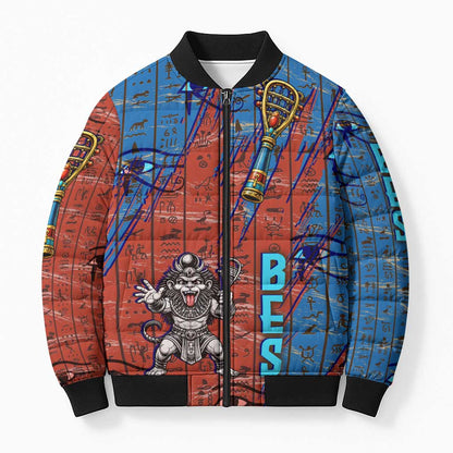 Bes Bomber Puffer Jacket Ancient Egyptian Hieroglyphs and Sacred Symbols Ancient Myth - African Pride