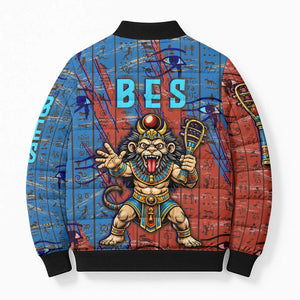 Bes Bomber Puffer Jacket Ancient Egyptian Hieroglyphs and Sacred Symbols Ancient Myth - African Pride