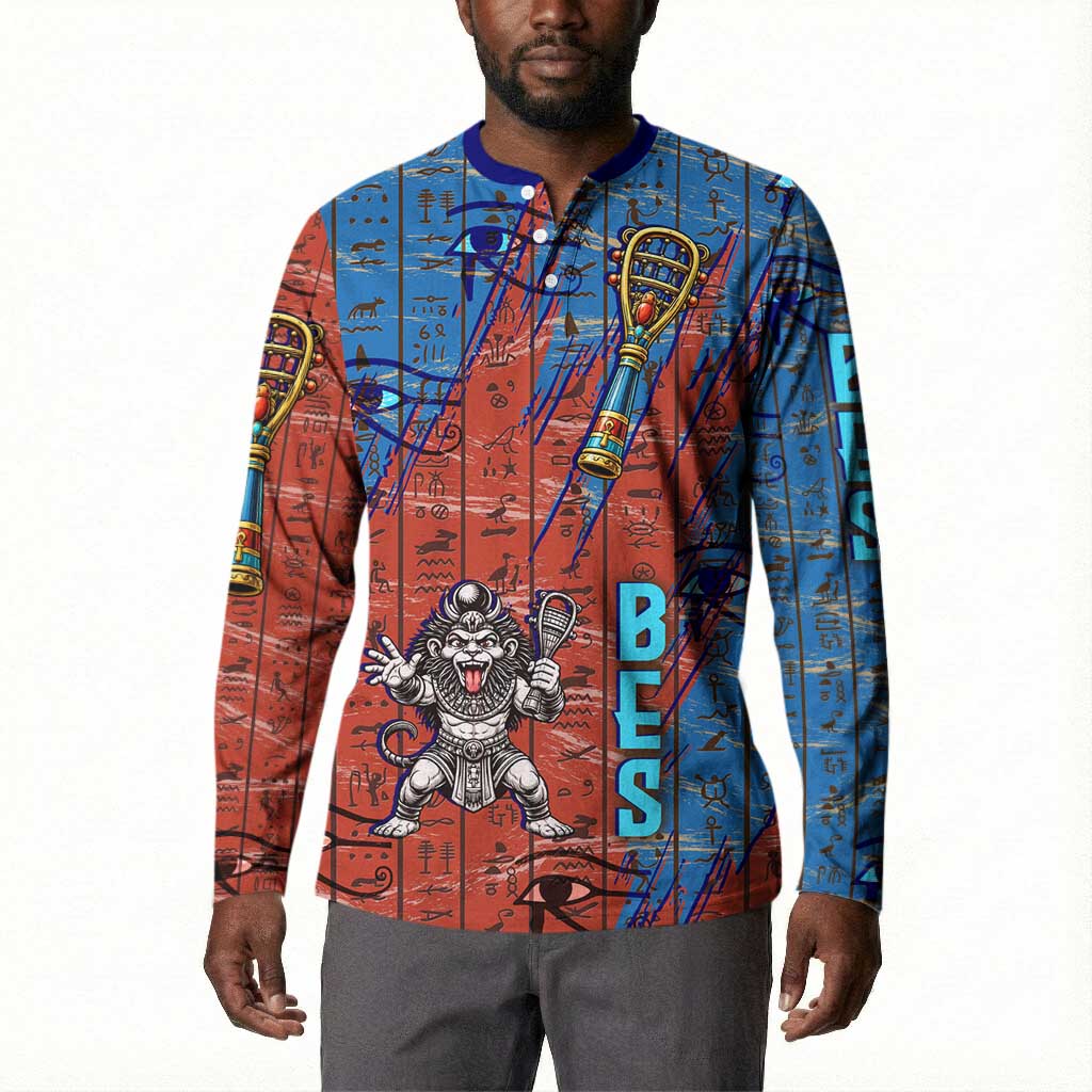 Bes Button Sweatshirt Ancient Egyptian Hieroglyphs and Sacred Symbols Ancient Myth