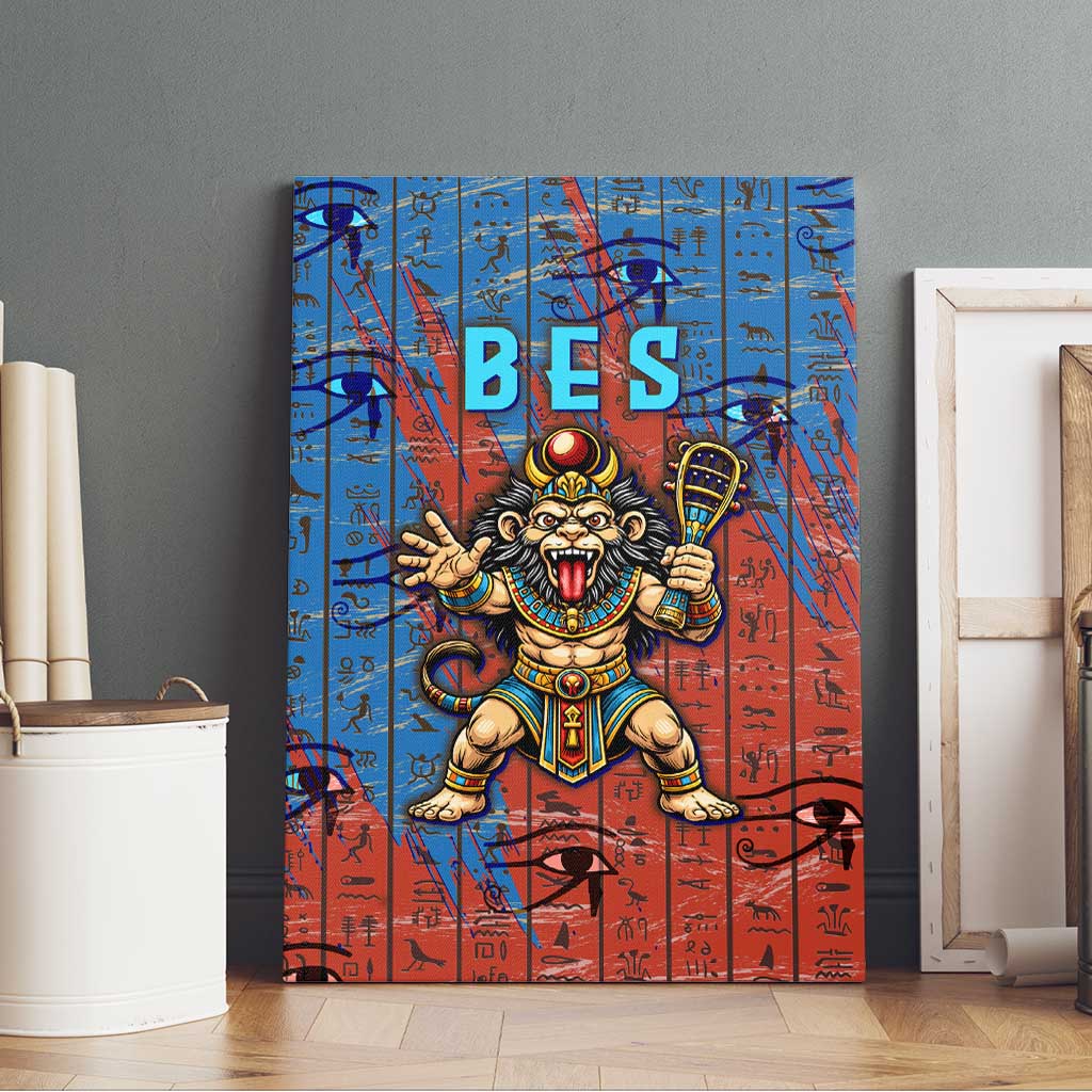 Bes Canvas Wall Art Ancient Egyptian Hieroglyphs and Sacred Symbols Ancient Myth - African Pride