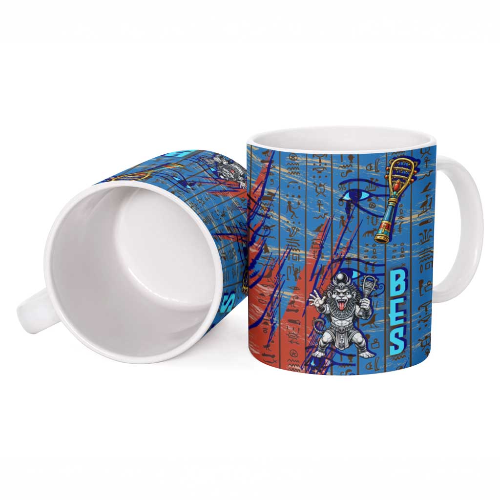 Bes Ceramic Mug Ancient Egyptian Hieroglyphs and Sacred Symbols Ancient Myth - African Pride