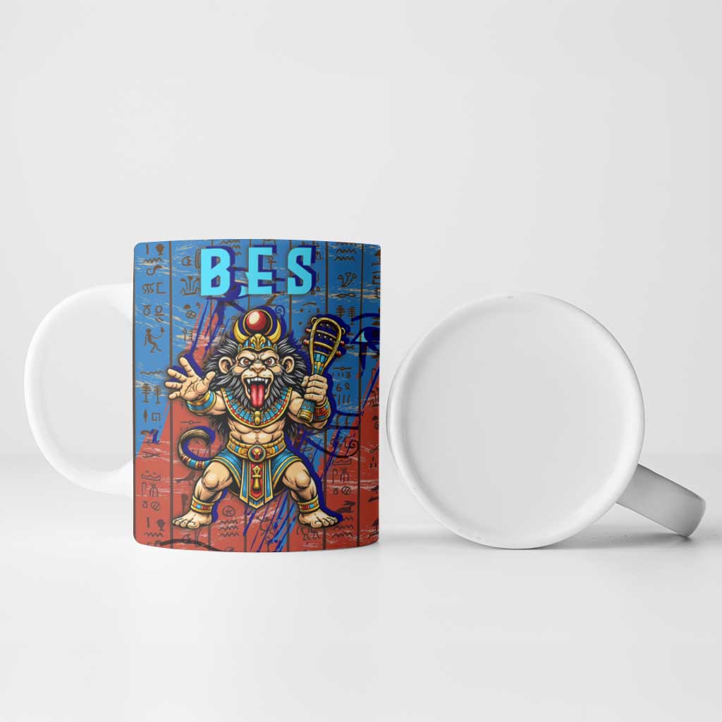 Bes Ceramic Mug Ancient Egyptian Hieroglyphs and Sacred Symbols Ancient Myth - African Pride