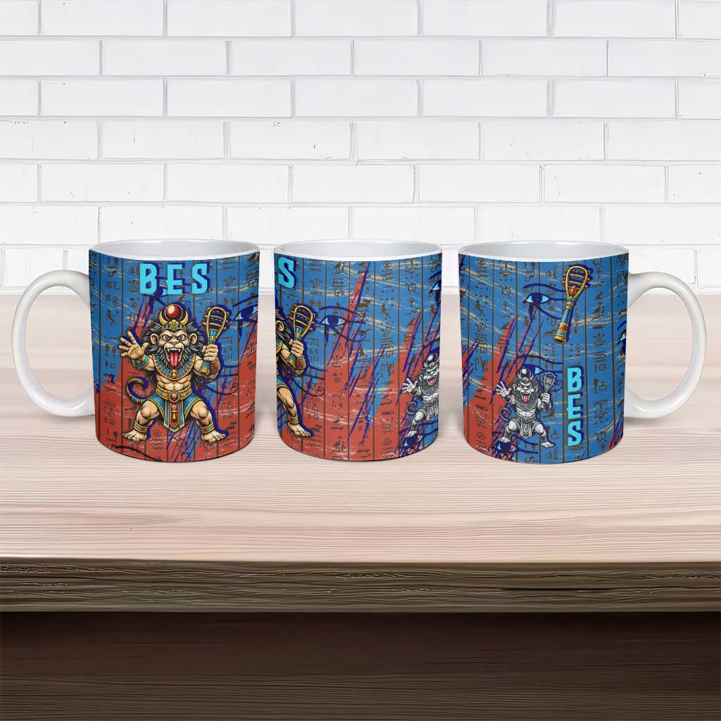 Bes Ceramic Mug Ancient Egyptian Hieroglyphs and Sacred Symbols Ancient Myth - African Pride