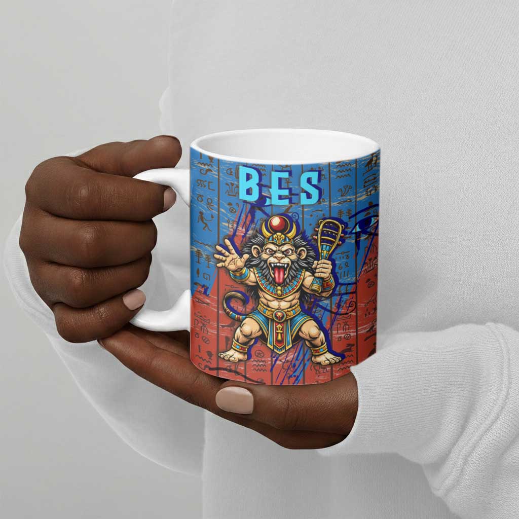 Bes Ceramic Mug Ancient Egyptian Hieroglyphs and Sacred Symbols Ancient Myth - African Pride