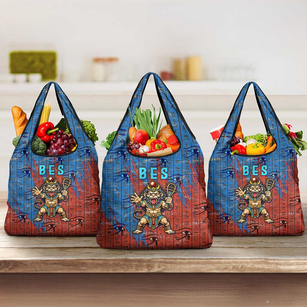 Bes Grocery Bag Ancient Egyptian Hieroglyphs and Sacred Symbols Ancient Myth - African Pride