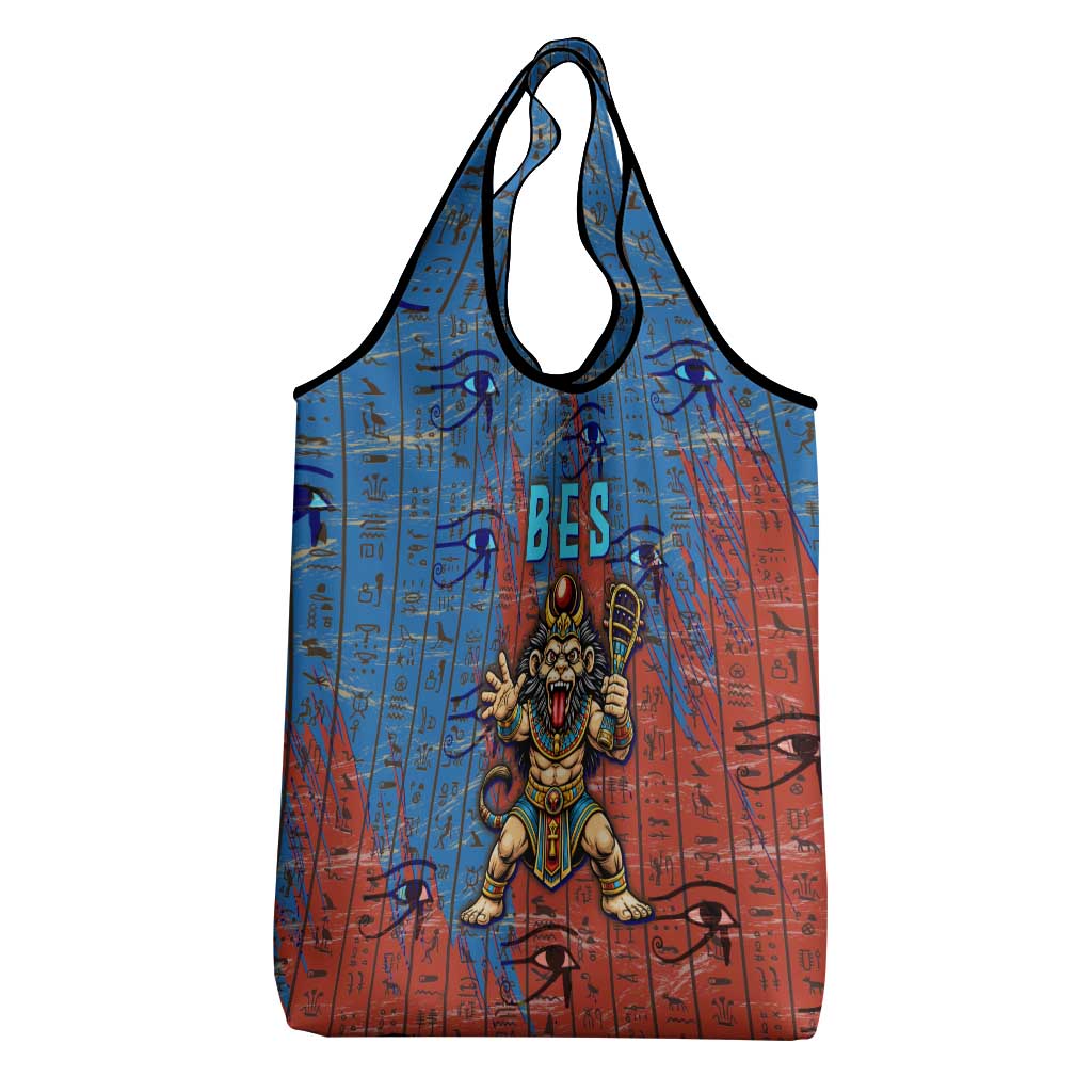 Bes Grocery Bag Ancient Egyptian Hieroglyphs and Sacred Symbols Ancient Myth - African Pride