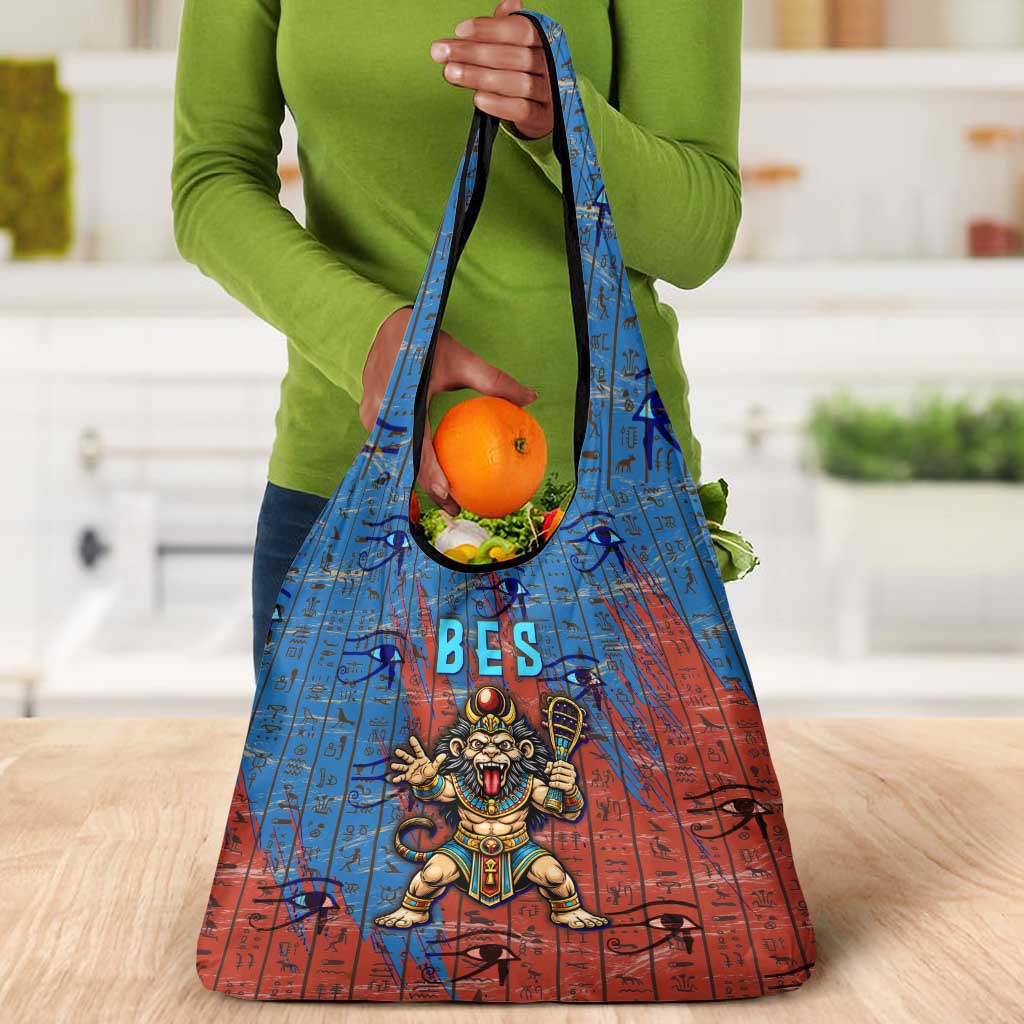 Bes Grocery Bag Ancient Egyptian Hieroglyphs and Sacred Symbols Ancient Myth - African Pride