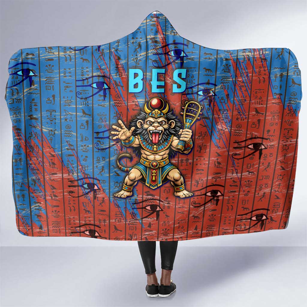 Bes Hooded Blanket Ancient Egyptian Hieroglyphs and Sacred Symbols Ancient Myth - African Pride