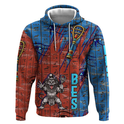 Bes Hoodie Ancient Egyptian Hieroglyphs and Sacred Symbols Ancient Myth - African Pride
