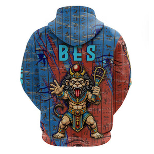 Bes Hoodie Ancient Egyptian Hieroglyphs and Sacred Symbols Ancient Myth - African Pride