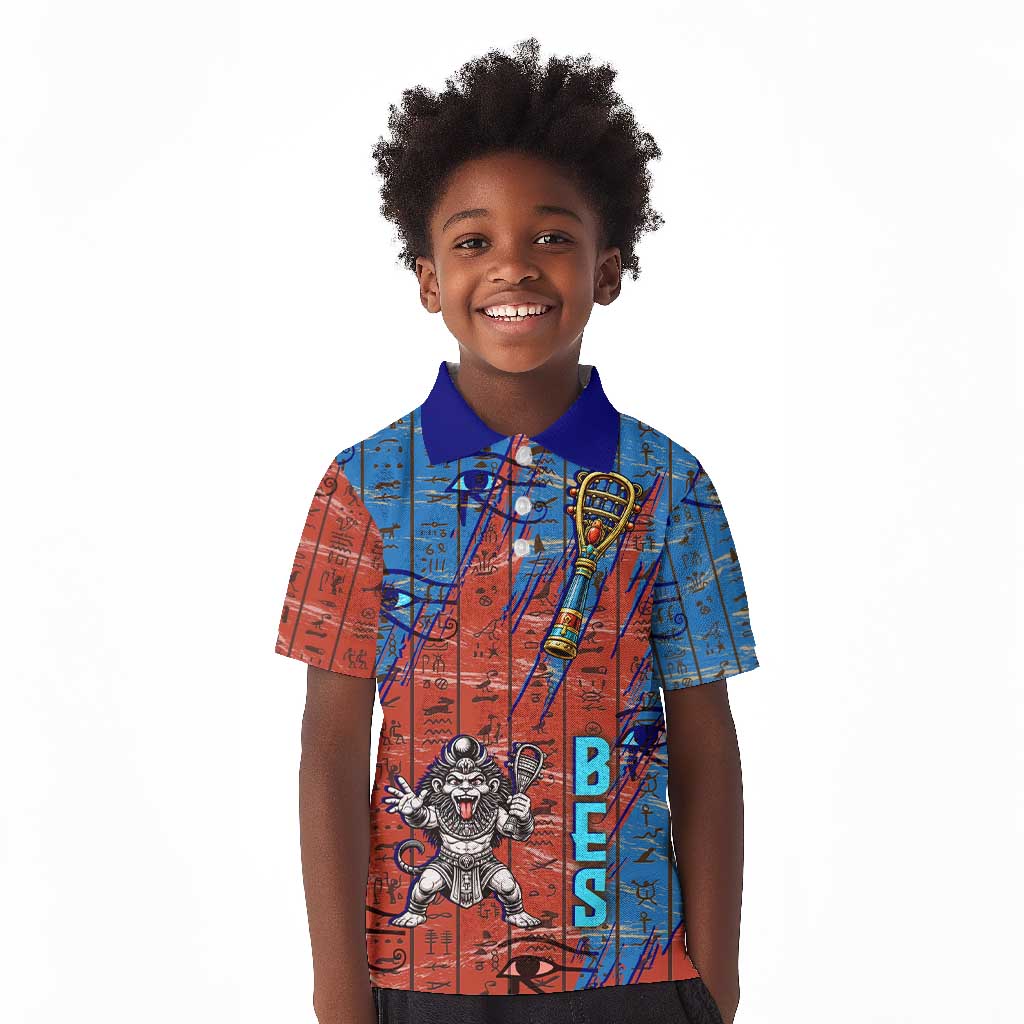 Bes Kid Polo Shirt Ancient Egyptian Hieroglyphs and Sacred Symbols Ancient Myth - African Pride