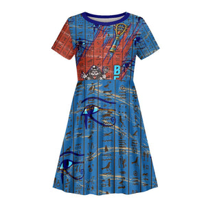Bes Kid Short Sleeve Dress Ancient Egyptian Hieroglyphs and Sacred Symbols Ancient Myth - African Pride