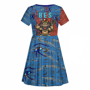 Bes Kid Short Sleeve Dress Ancient Egyptian Hieroglyphs and Sacred Symbols Ancient Myth - African Pride