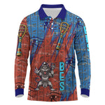 Bes Long Sleeve Polo Shirt Ancient Egyptian Hieroglyphs and Sacred Symbols Ancient Myth - African Pride