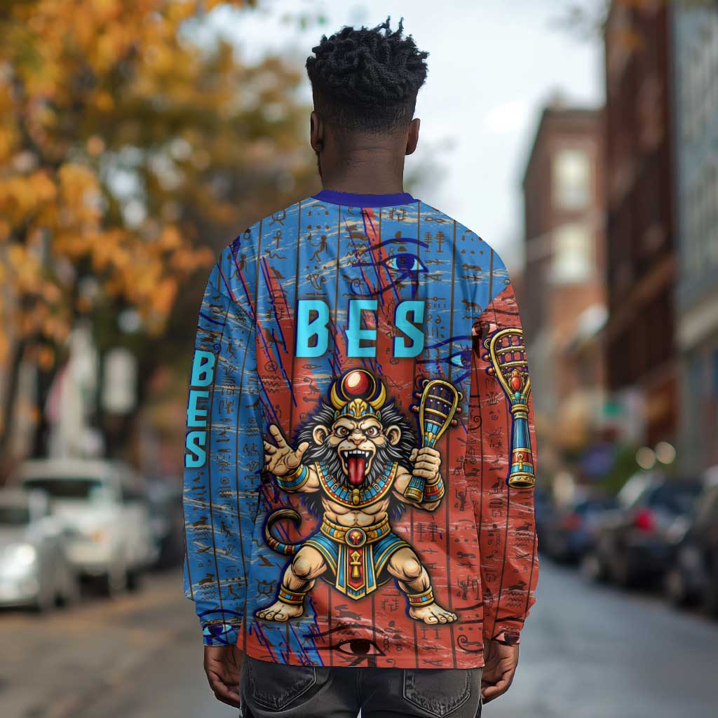 Bes Long Sleeve Shirt Ancient Egyptian Hieroglyphs and Sacred Symbols Ancient Myth - African Pride