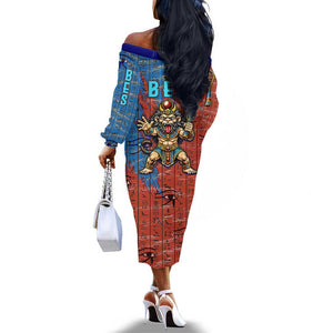 Bes Off The Shoulder Long Sleeve Dress Ancient Egyptian Hieroglyphs and Sacred Symbols Ancient Myth - African Pride