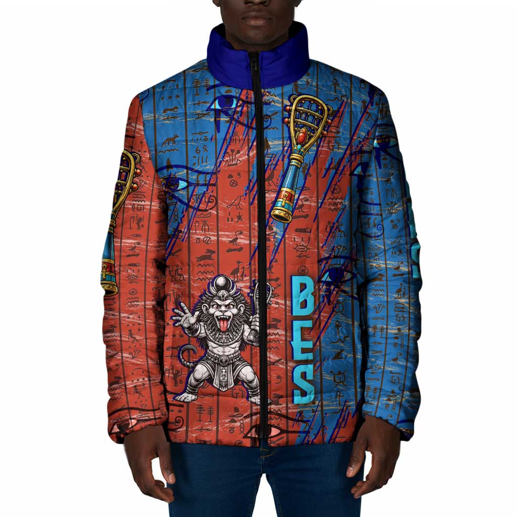 Bes Padded Jacket Ancient Egyptian Hieroglyphs and Sacred Symbols Ancient Myth - African Pride