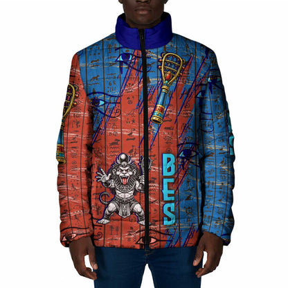 Bes Padded Jacket Ancient Egyptian Hieroglyphs and Sacred Symbols Ancient Myth - African Pride