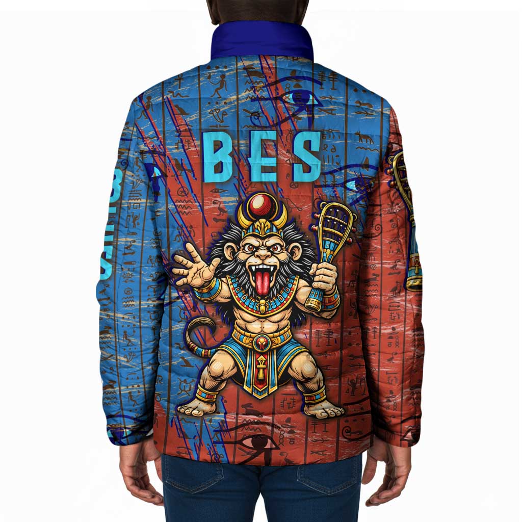Bes Padded Jacket Ancient Egyptian Hieroglyphs and Sacred Symbols Ancient Myth - African Pride