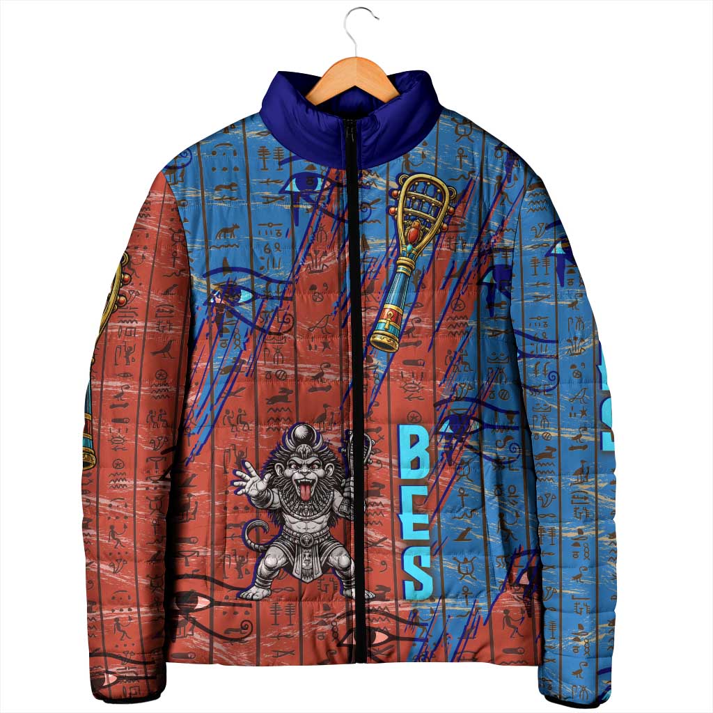 Bes Padded Jacket Ancient Egyptian Hieroglyphs and Sacred Symbols Ancient Myth - African Pride