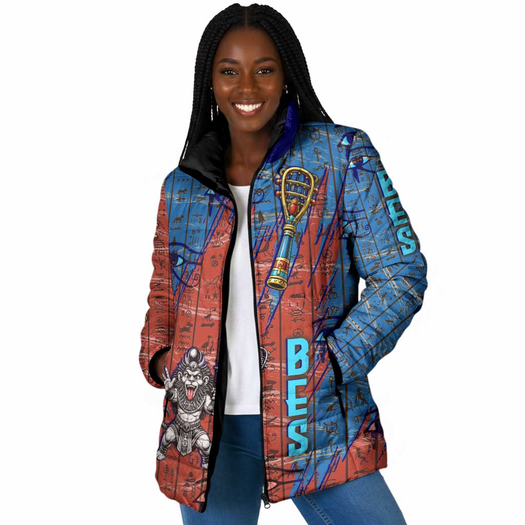 Bes Padded Jacket Ancient Egyptian Hieroglyphs and Sacred Symbols Ancient Myth - African Pride