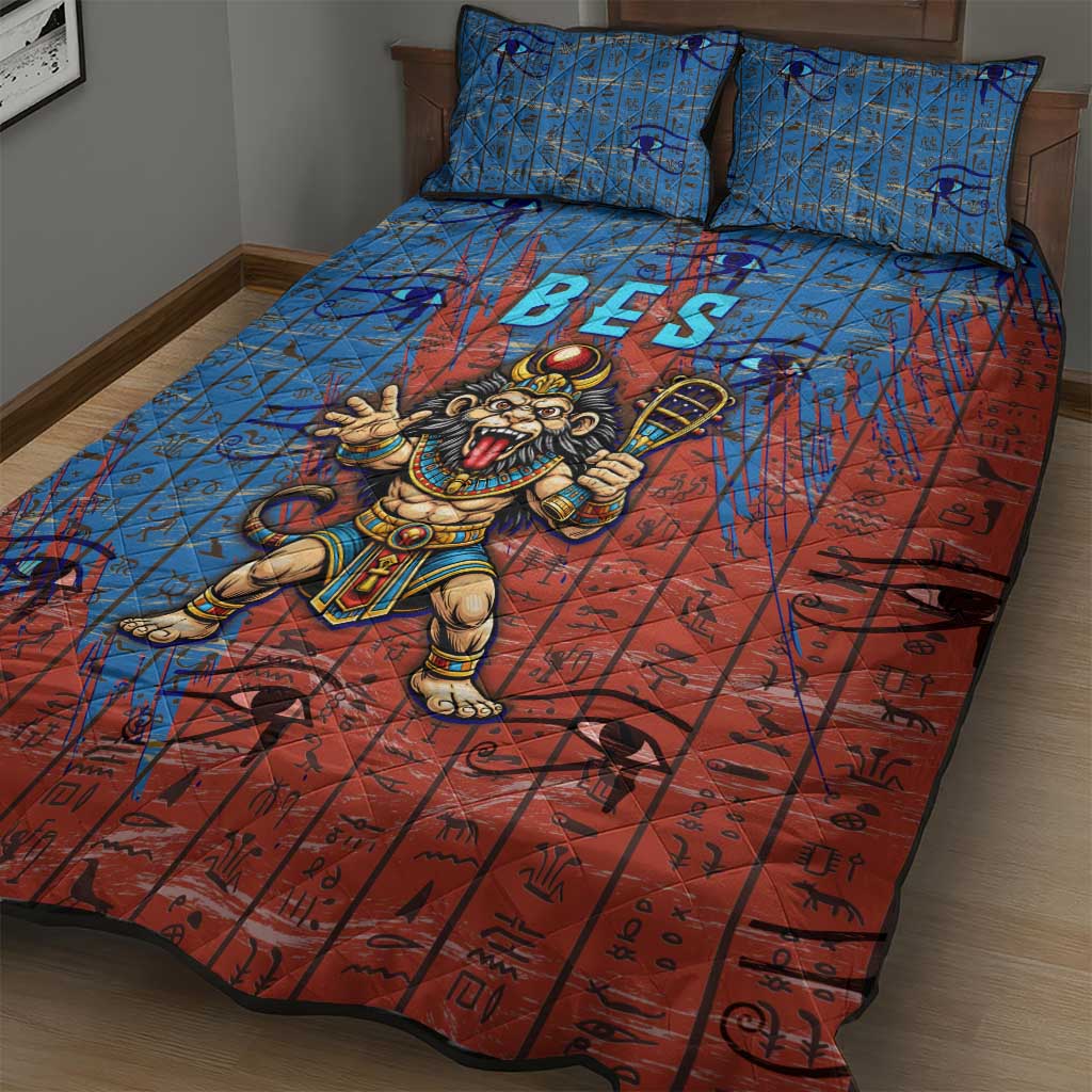 Bes Quilt Bed Set Ancient Egyptian Hieroglyphs and Sacred Symbols Ancient Myth - African Pride