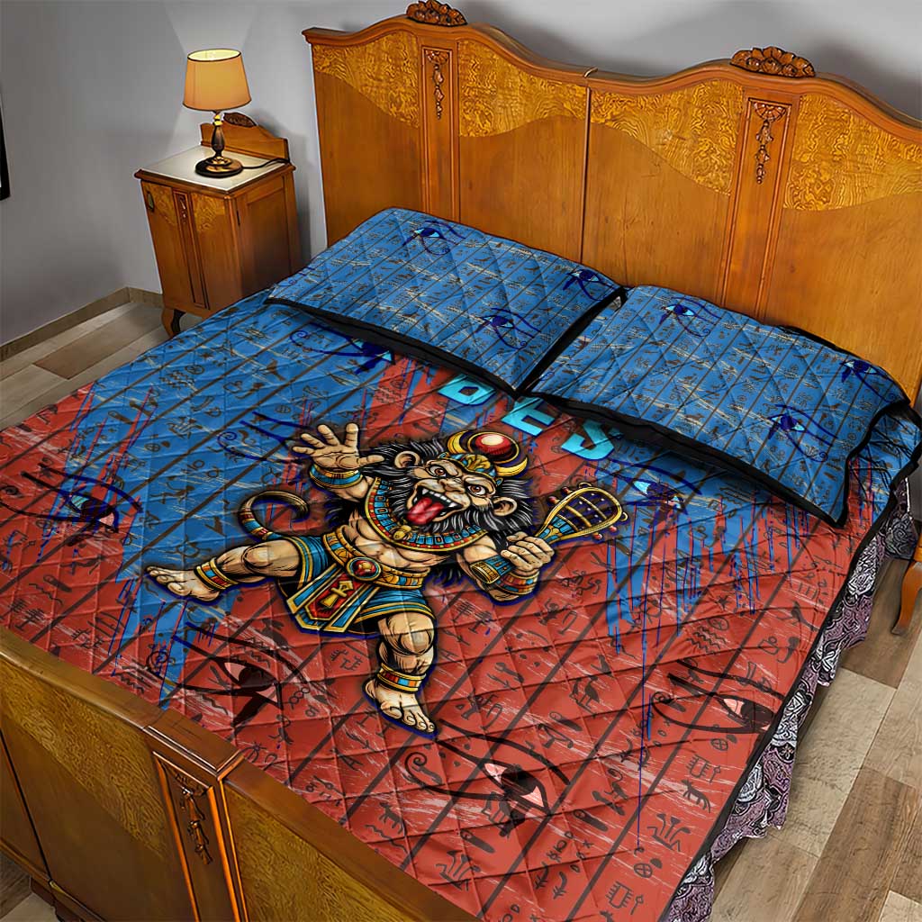 Bes Quilt Bed Set Ancient Egyptian Hieroglyphs and Sacred Symbols Ancient Myth - African Pride