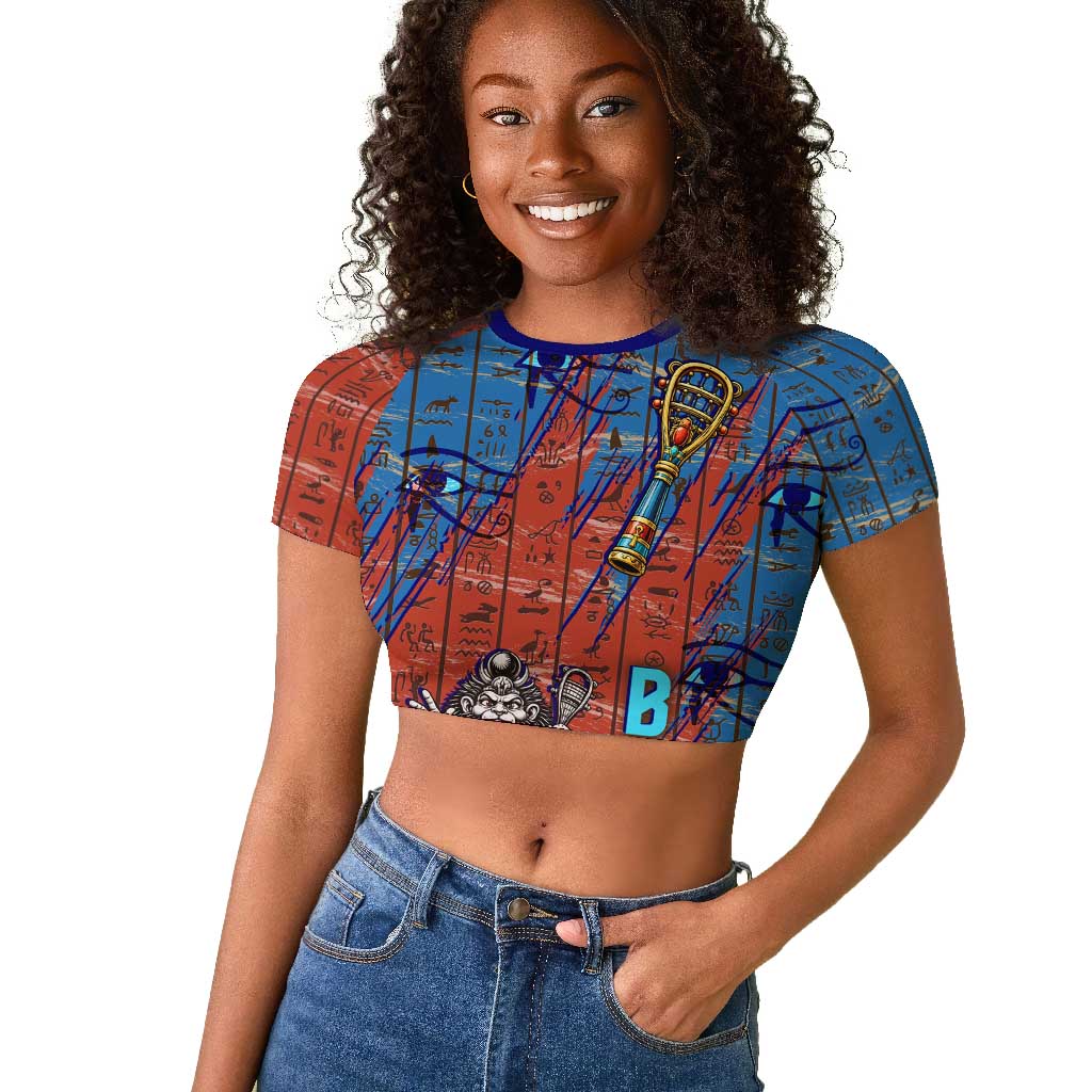 Bes Raglan Cropped T shirt Ancient Egyptian Hieroglyphs and Sacred Symbols Ancient Myth - African Pride