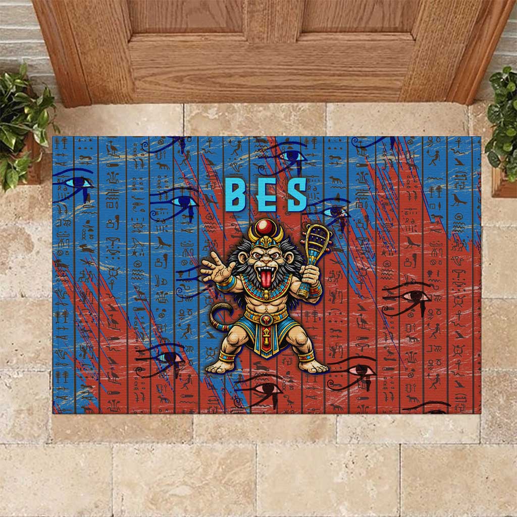 Bes Rubber Doormat Ancient Egyptian Hieroglyphs and Sacred Symbols Ancient Myth - African Pride